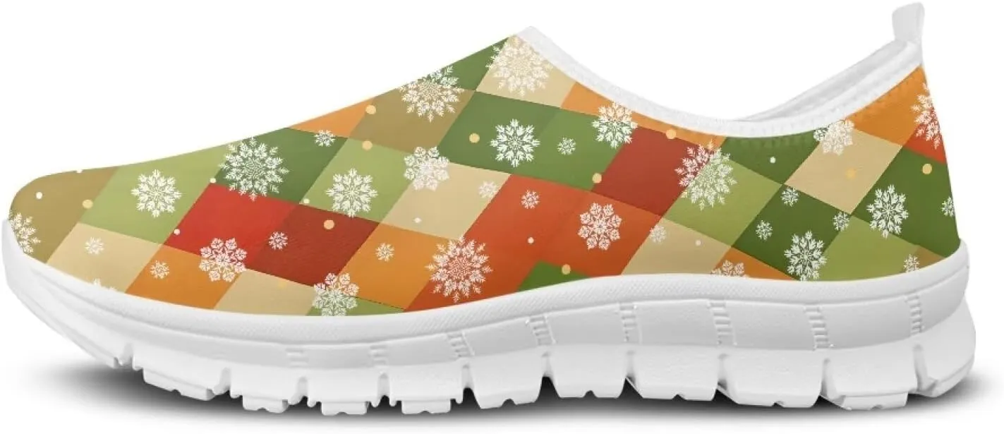 Christmas Sneakers for Women Soft Slip On Low Top Sneakers Casual Non-Slip Lightweight Athletic Walking Shoes for Teen Girls US 5.5-11.5