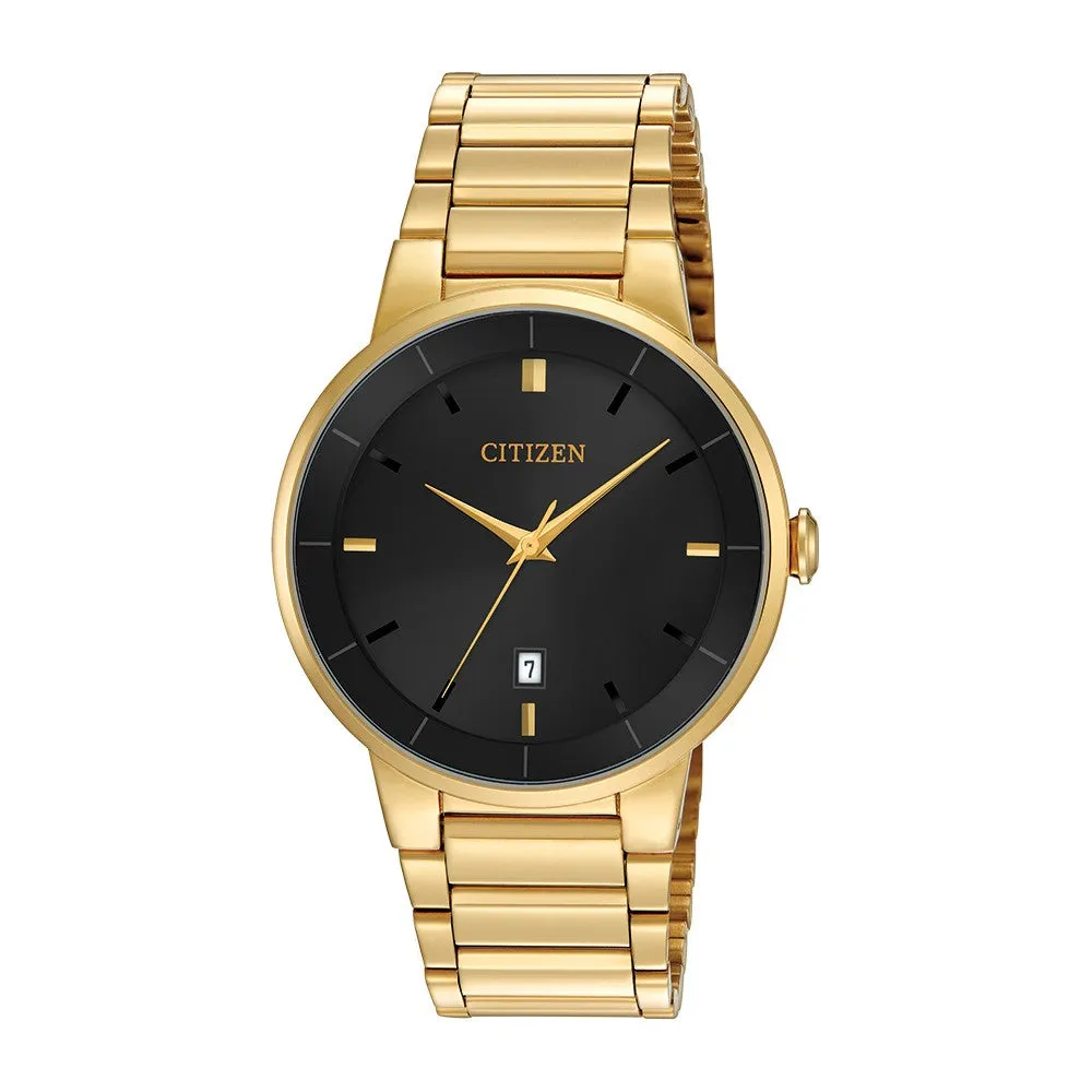 Citizen 40MM Black Dial and Goldtone Stainless Steel Bracelet Quartz Watch. BI5012-53E