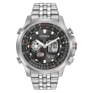 Citizen Eco-Drive Men's Stainless Steel Case and Bracelet Black Dial Silver Watch - JZ1060-76E