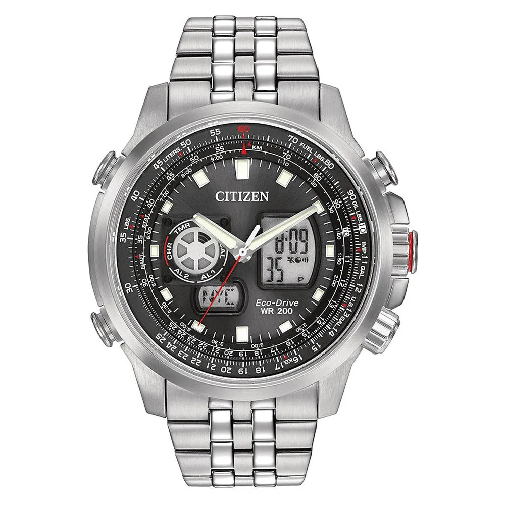 Citizen Eco-Drive Men's Stainless Steel Case and Bracelet Black Dial Silver Watch - JZ1060-76E