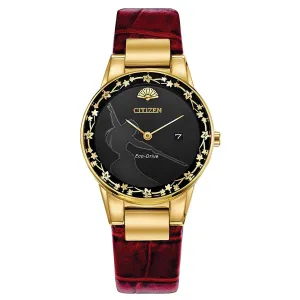 Citizen Womens Mulan Disney Black Dial Red Band Dress Watch - GA1057-01W