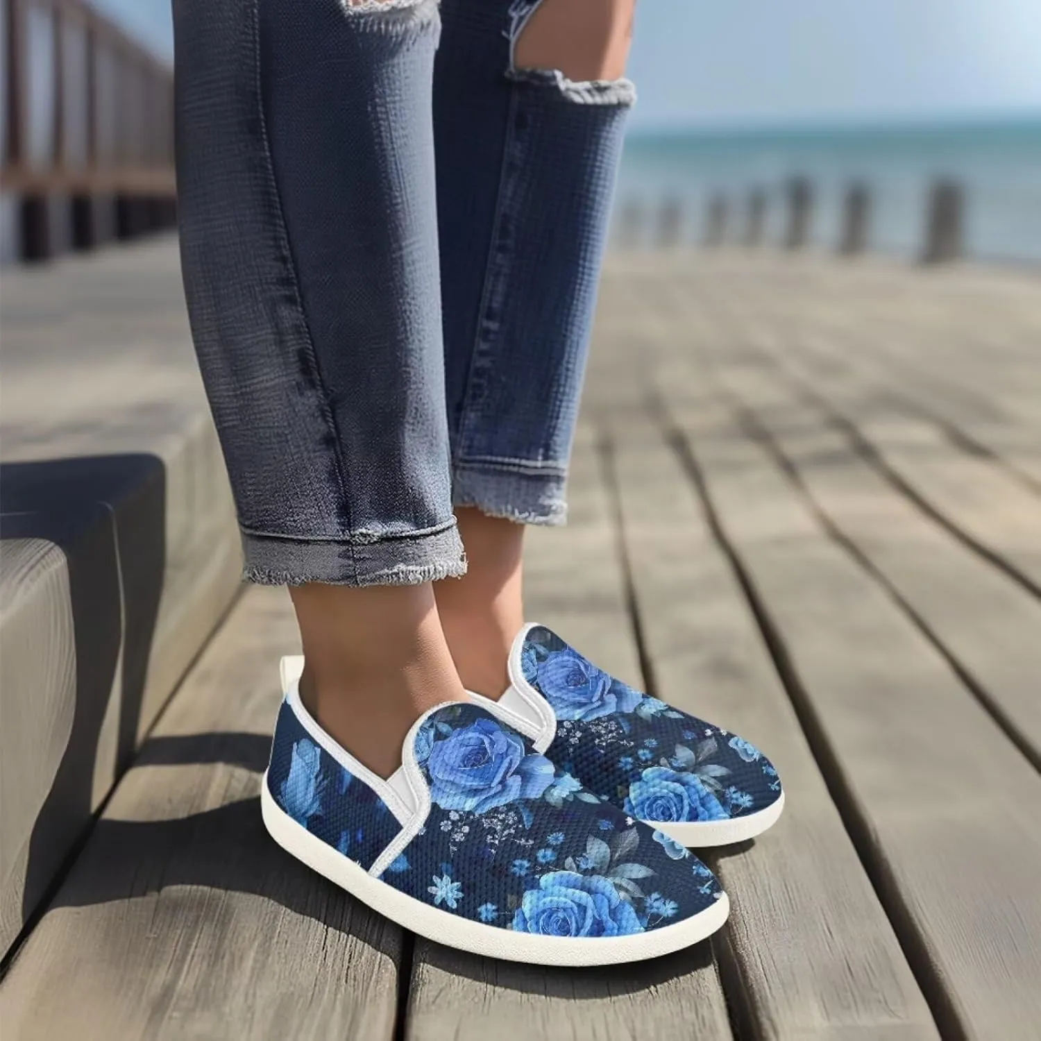 Comfy Walking Shoes for Women Slip On Casual Hand Free Flats Mesh Sneaker Breathable Gym Workout Running Dressy Wide Width Size 5.5-10.5