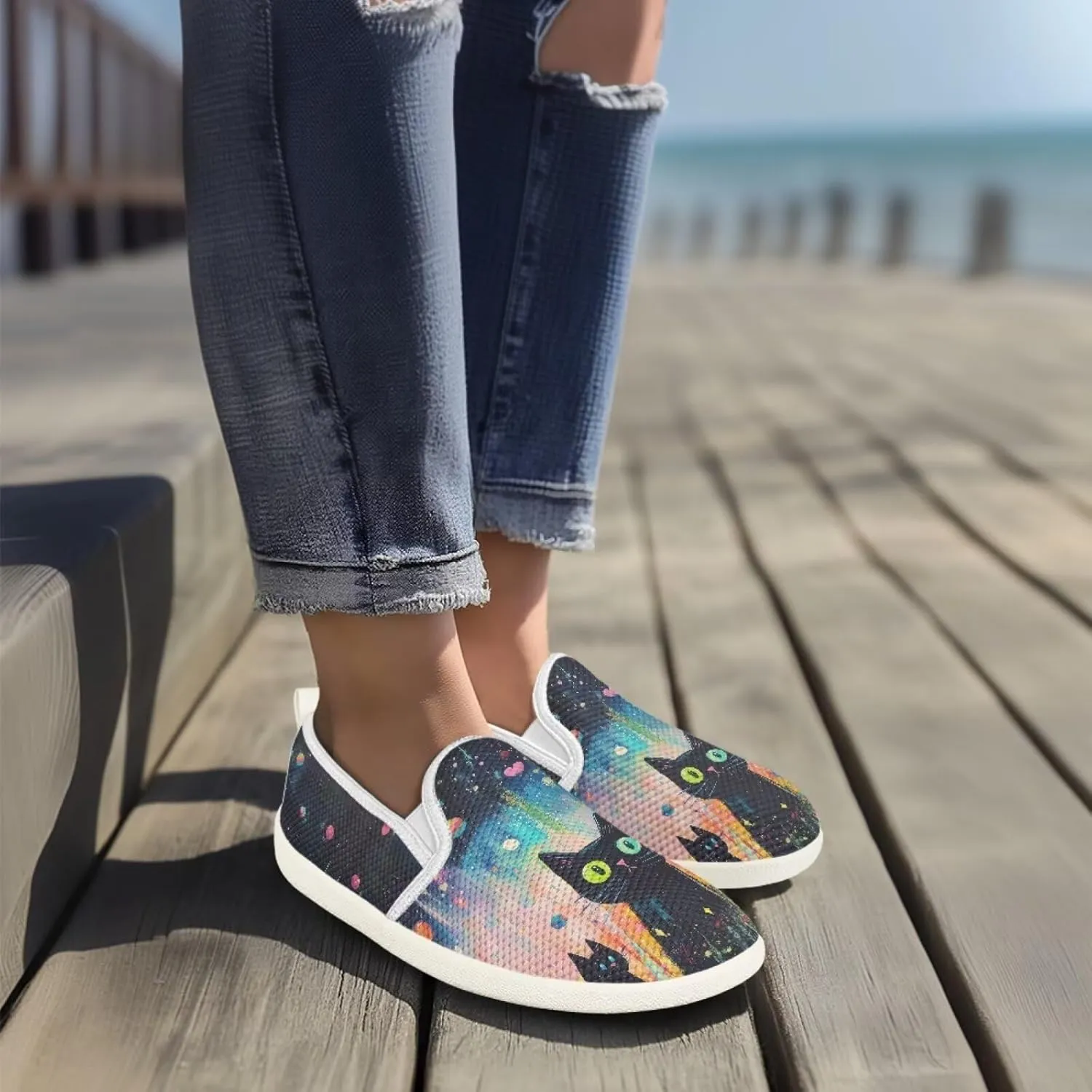 Comfy Walking Shoes for Women Slip On Casual Hand Free Flats Mesh Sneaker Breathable Gym Workout Running Dressy Wide Width Size 5.5-10.5