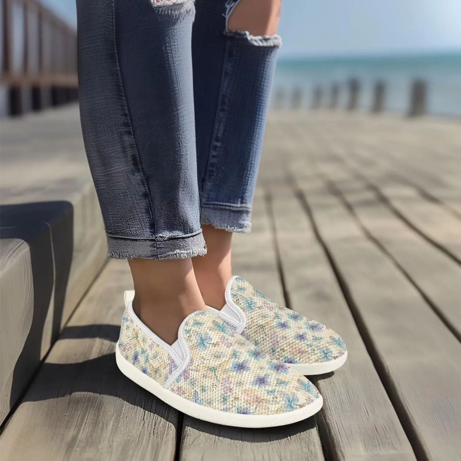 Comfy Walking Shoes for Women Slip On Casual Hand Free Flats Mesh Sneaker Breathable Gym Workout Running Dressy Wide Width Size 5.5-10.5