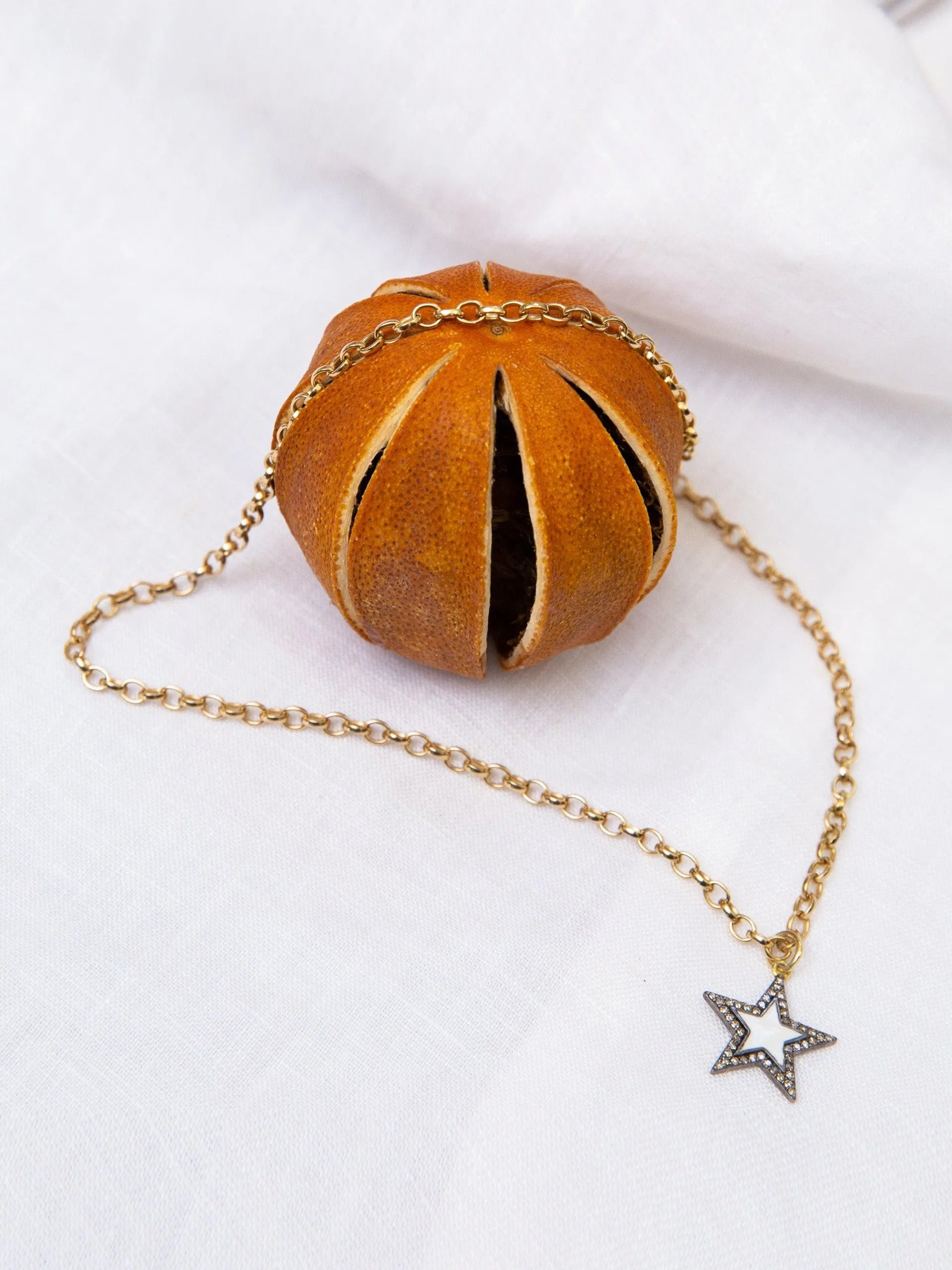 Diamond and white enamel chunky star necklace