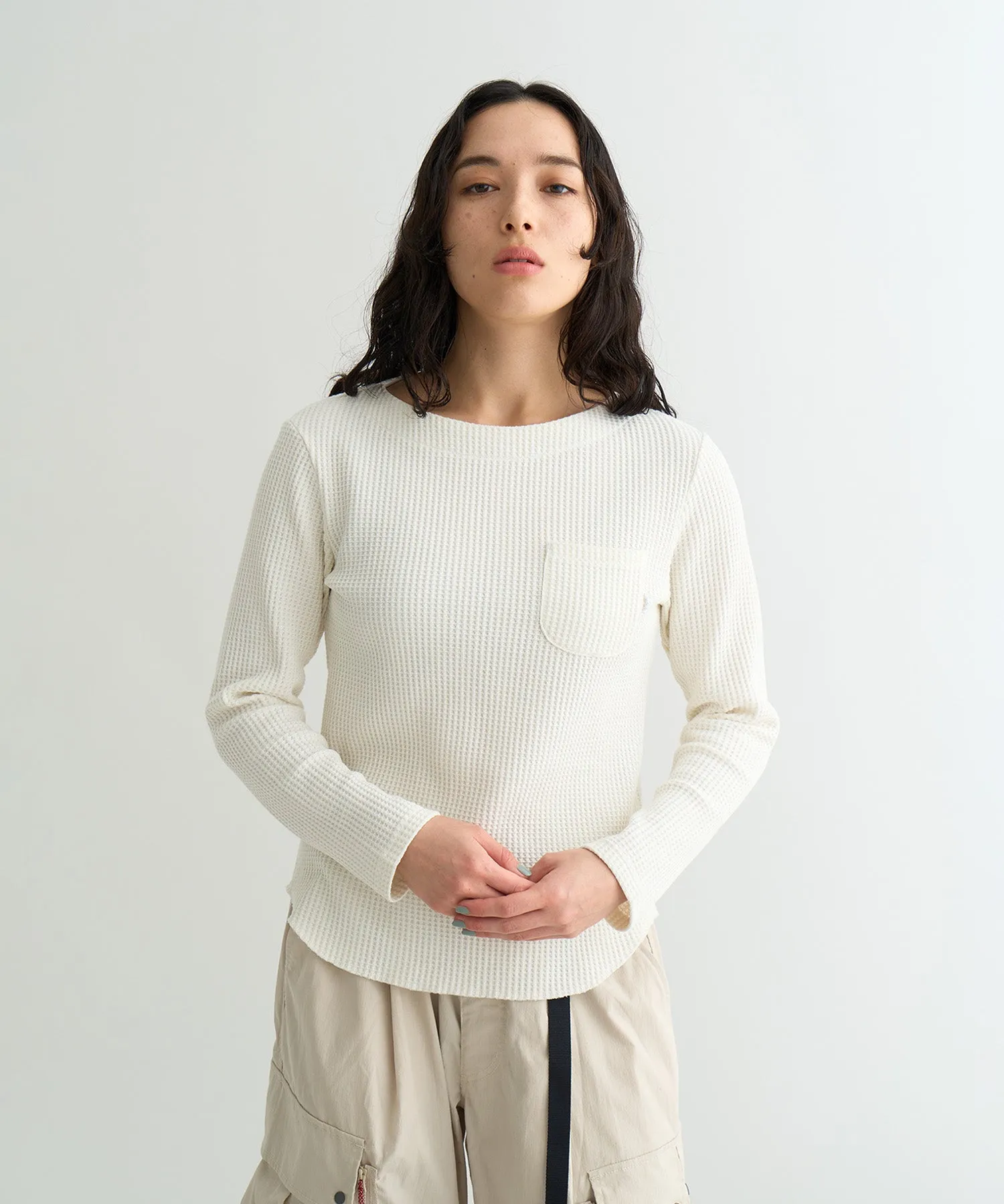 ECO HYBRID WAFFLE B.NECK L/S TEE W(WOMEN)