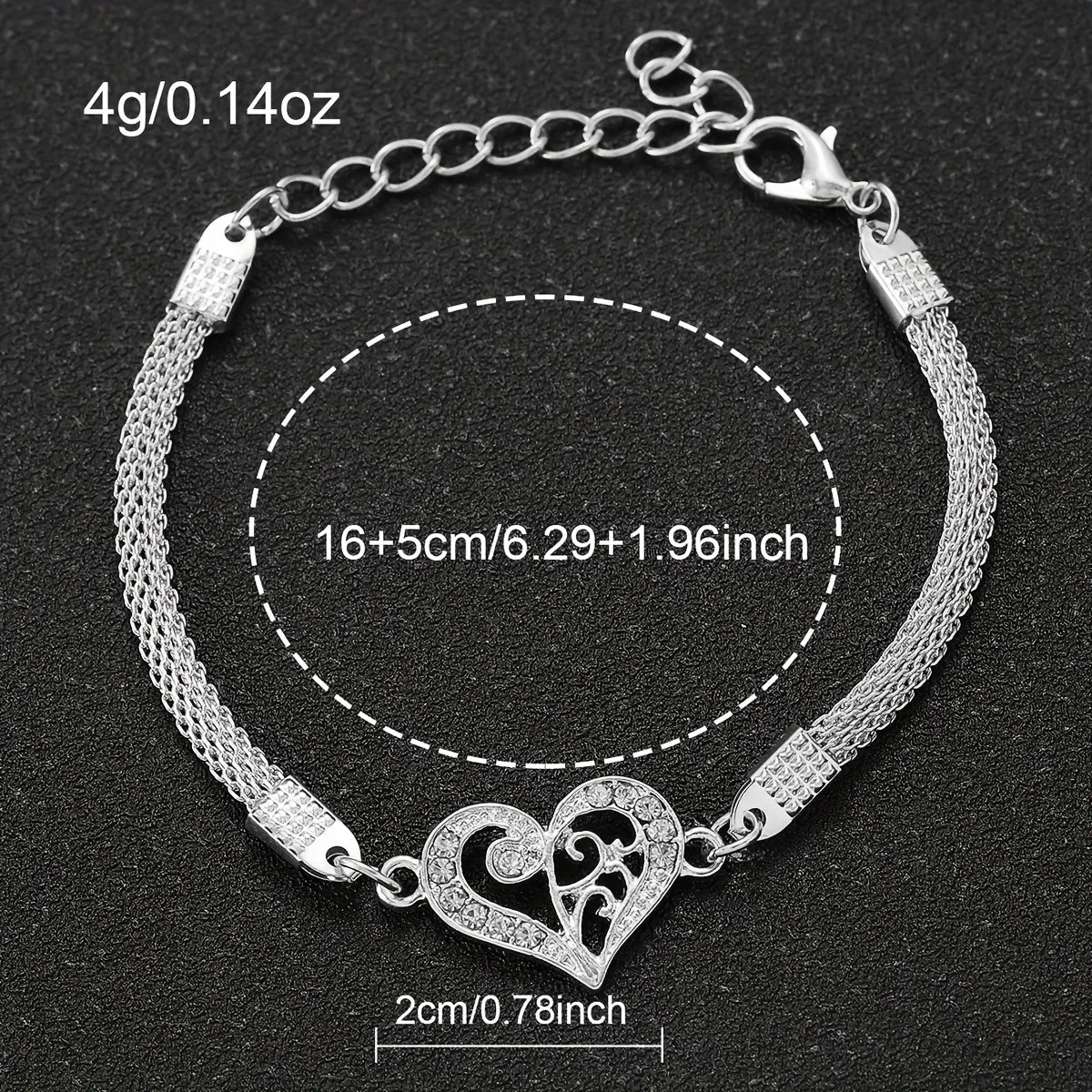 Elegant Womens Quartz Watch  Heart Bracelet Set