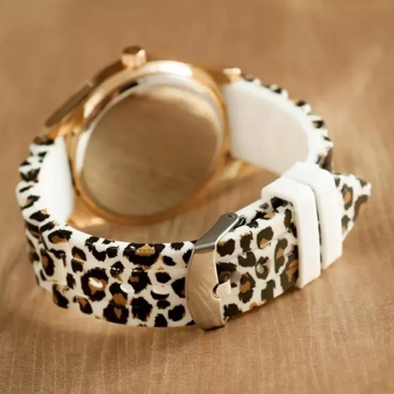 Fierce Fashion Leopard Print Silicone Strap Quartz Watch