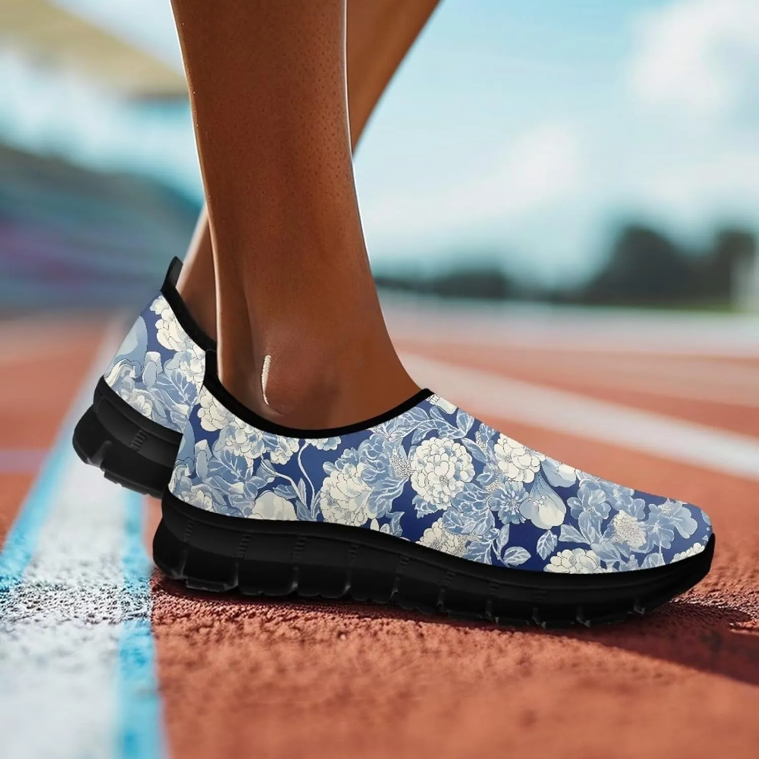 Floral Print Sneakers for Women Casual Low-Top Soft Anti-Skid Sneakers Slip On Lightweight Holiday Travel Shoes for Teen Girls US 5.5-11.5