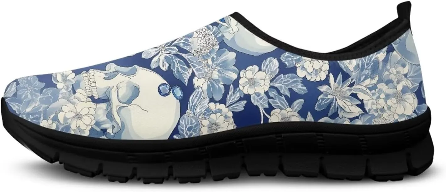 Floral Print Sneakers for Women Casual Low-Top Soft Anti-Skid Sneakers Slip On Lightweight Holiday Travel Shoes for Teen Girls US 5.5-11.5