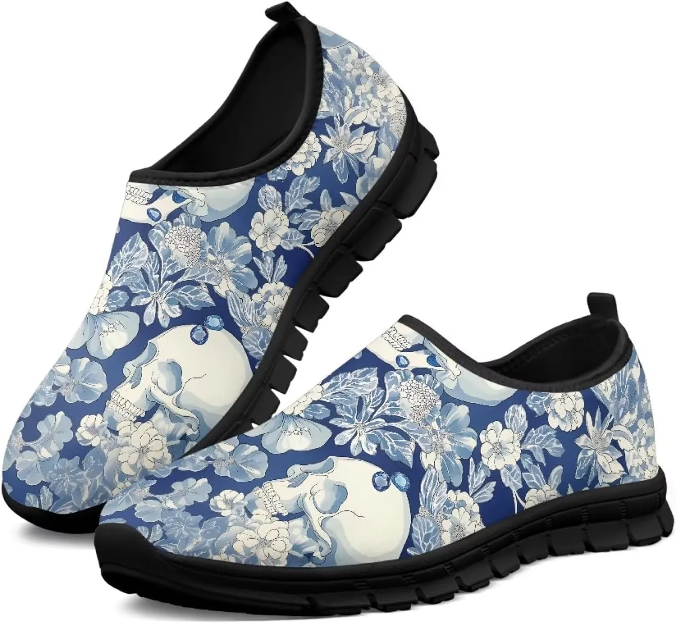 Floral Print Sneakers for Women Casual Low-Top Soft Anti-Skid Sneakers Slip On Lightweight Holiday Travel Shoes for Teen Girls US 5.5-11.5