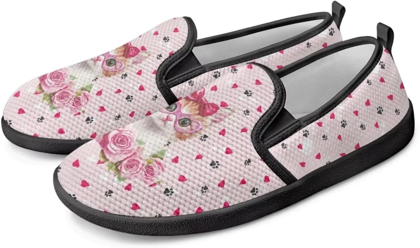 Flower Painted Walking Shoes for Women Fashion Casual Sneakers Slip On Hand Free Flats Comfy Stretch Mesh Breathable Size 5.5-10.5