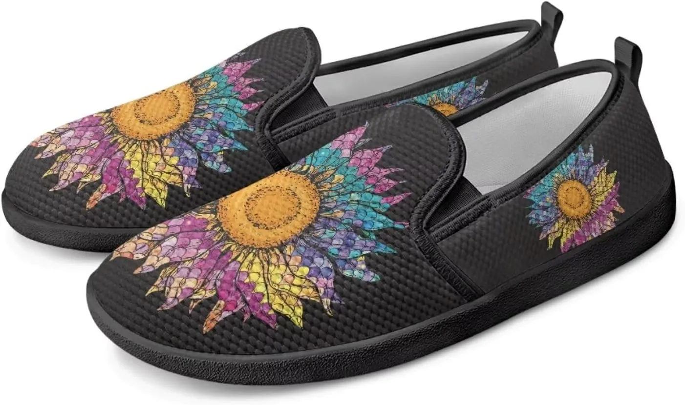 Flower Painted Walking Shoes for Women Fashion Casual Sneakers Slip On Hand Free Flats Comfy Stretch Mesh Breathable Size 5.5-10.5