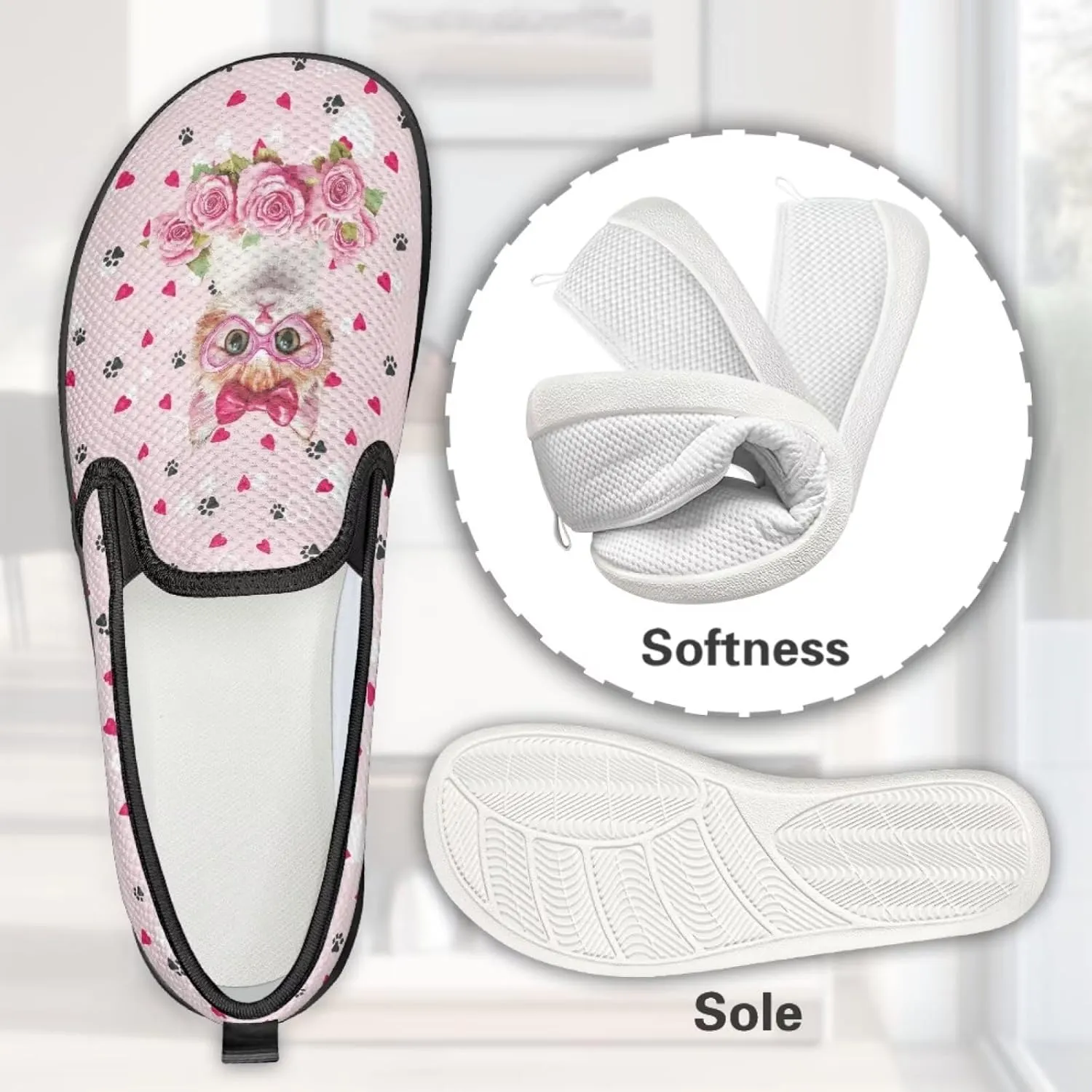 Flower Painted Walking Shoes for Women Fashion Casual Sneakers Slip On Hand Free Flats Comfy Stretch Mesh Breathable Size 5.5-10.5