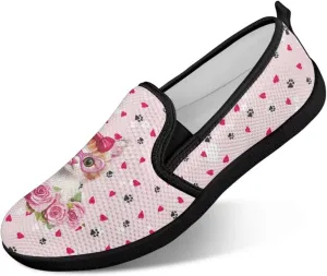 Flower Painted Walking Shoes for Women Fashion Casual Sneakers Slip On Hand Free Flats Comfy Stretch Mesh Breathable Size 5.5-10.5