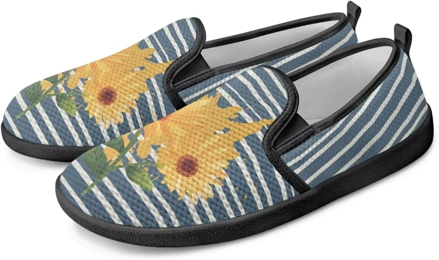 Flower Painted Walking Shoes for Women Fashion Casual Sneakers Slip On Hand Free Flats Comfy Stretch Mesh Breathable Size 5.5-10.5