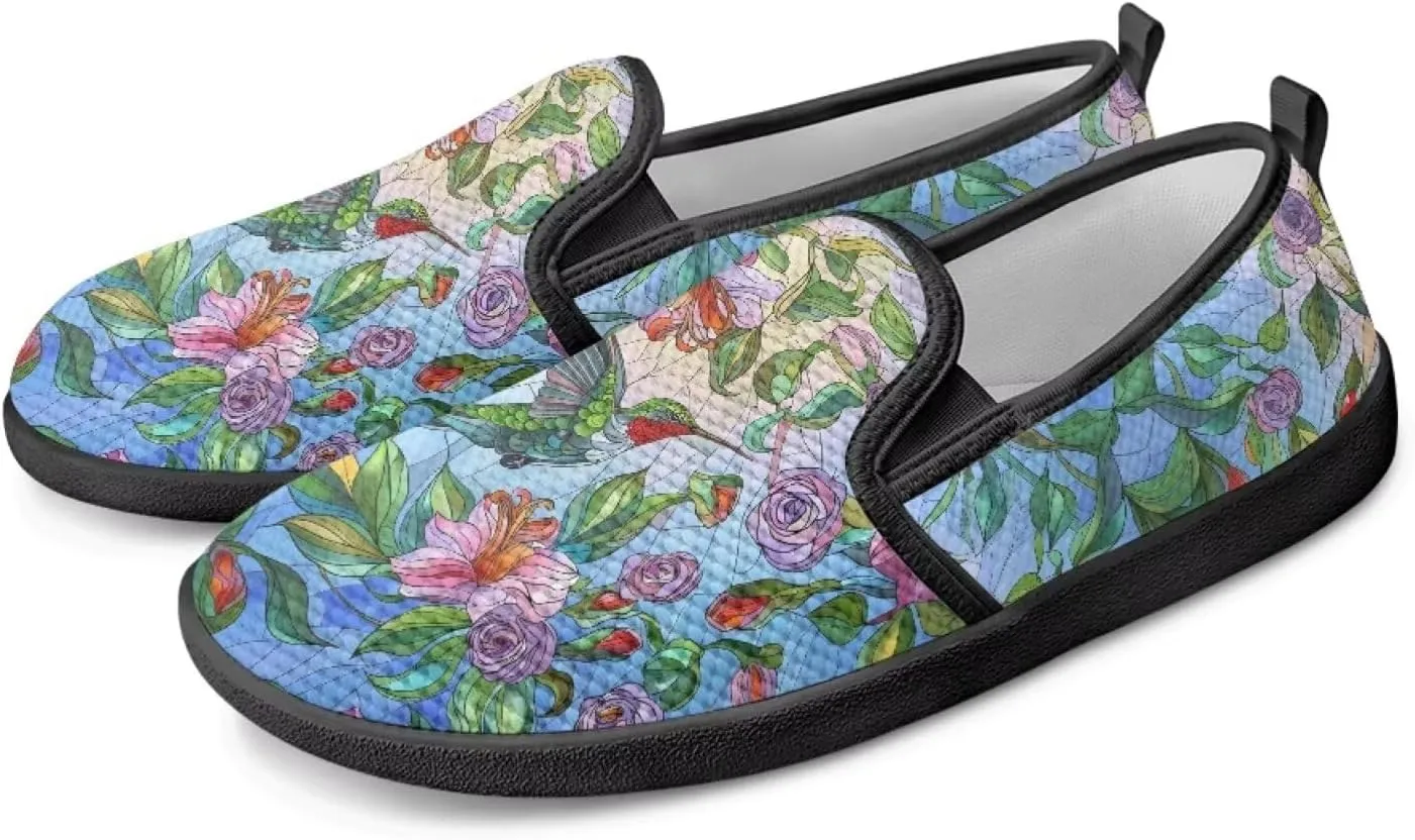 Flower Painted Walking Shoes for Women Fashion Casual Sneakers Slip On Hand Free Flats Comfy Stretch Mesh Breathable Size 5.5-10.5