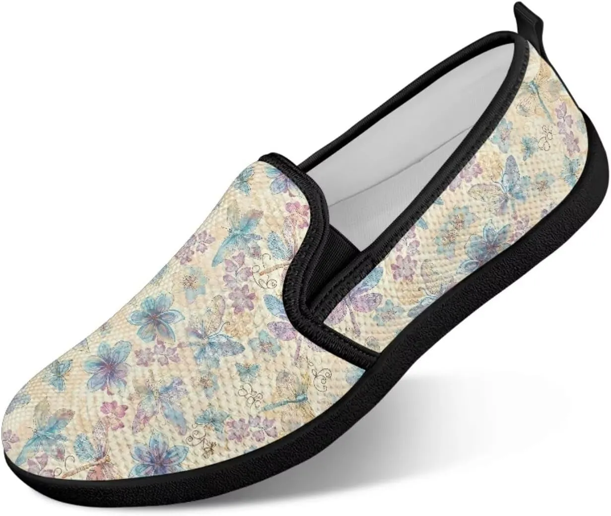 Flower Painted Walking Shoes for Women Fashion Casual Sneakers Slip On Hand Free Flats Comfy Stretch Mesh Breathable Size 5.5-10.5