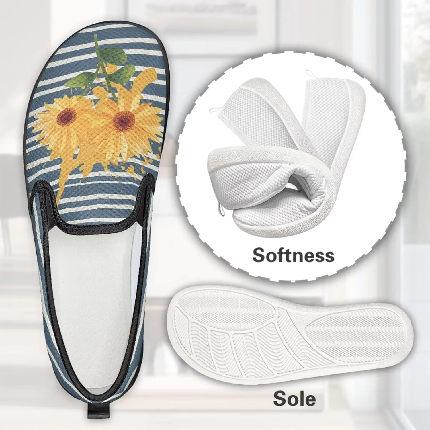 Flower Painted Walking Shoes for Women Fashion Casual Sneakers Slip On Hand Free Flats Comfy Stretch Mesh Breathable Size 5.5-10.5