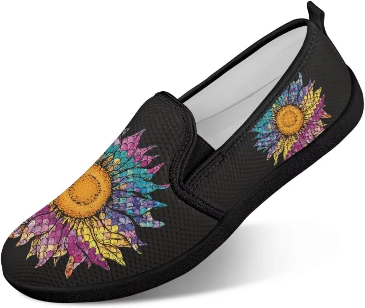 Flower Painted Walking Shoes for Women Fashion Casual Sneakers Slip On Hand Free Flats Comfy Stretch Mesh Breathable Size 5.5-10.5