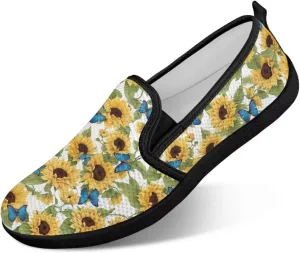 Flower Painted Walking Shoes for Women Fashion Casual Sneakers Slip On Hand Free Flats Comfy Stretch Mesh Breathable Size 5.5-10.5