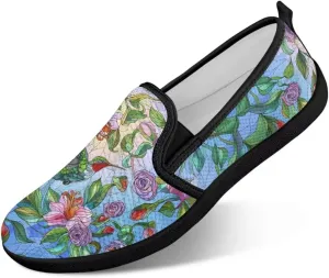 Flower Painted Walking Shoes for Women Fashion Casual Sneakers Slip On Hand Free Flats Comfy Stretch Mesh Breathable Size 5.5-10.5