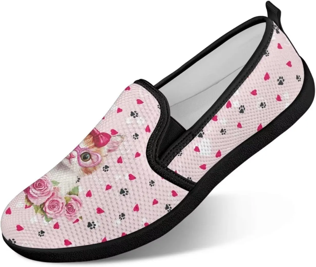 Flower Painted Walking Shoes for Women Fashion Casual Sneakers Slip On Hand Free Flats Comfy Stretch Mesh Breathable Size 5.5-10.5