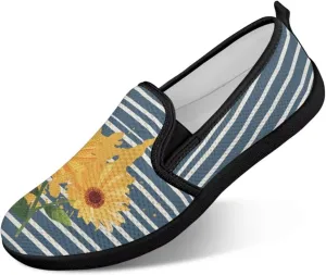 Flower Painted Walking Shoes for Women Fashion Casual Sneakers Slip On Hand Free Flats Comfy Stretch Mesh Breathable Size 5.5-10.5