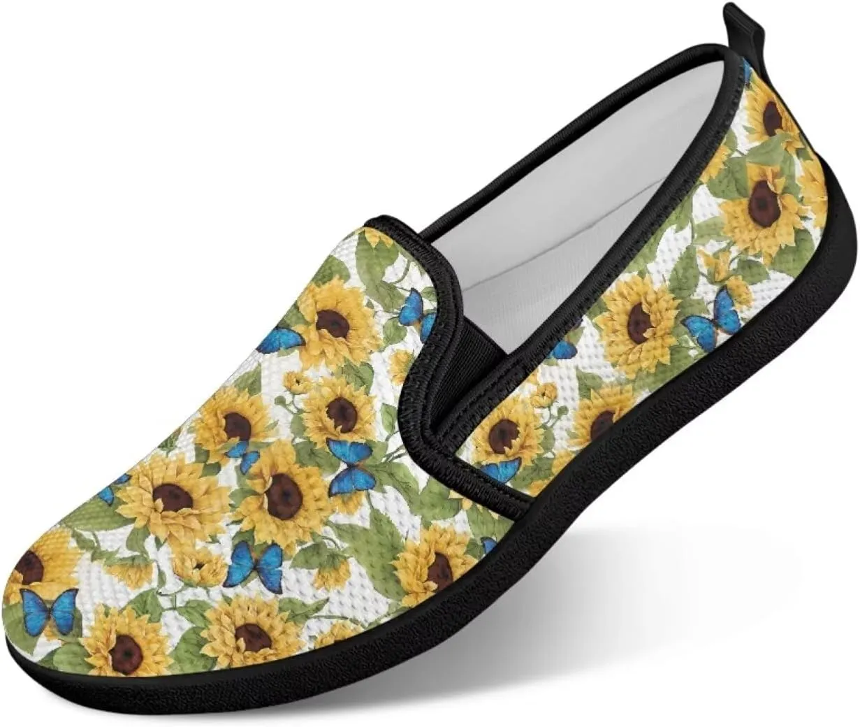 Flower Painted Walking Shoes for Women Fashion Casual Sneakers Slip On Hand Free Flats Comfy Stretch Mesh Breathable Size 5.5-10.5