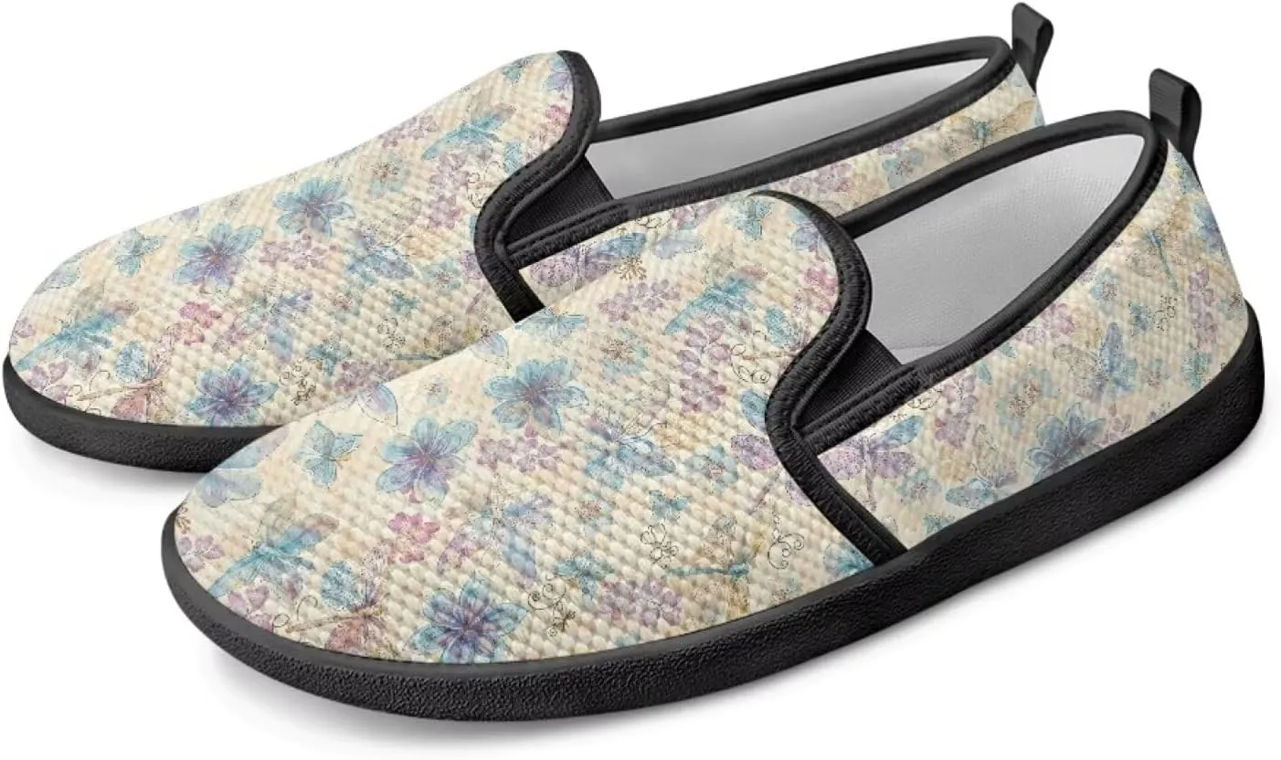 Flower Painted Walking Shoes for Women Fashion Casual Sneakers Slip On Hand Free Flats Comfy Stretch Mesh Breathable Size 5.5-10.5