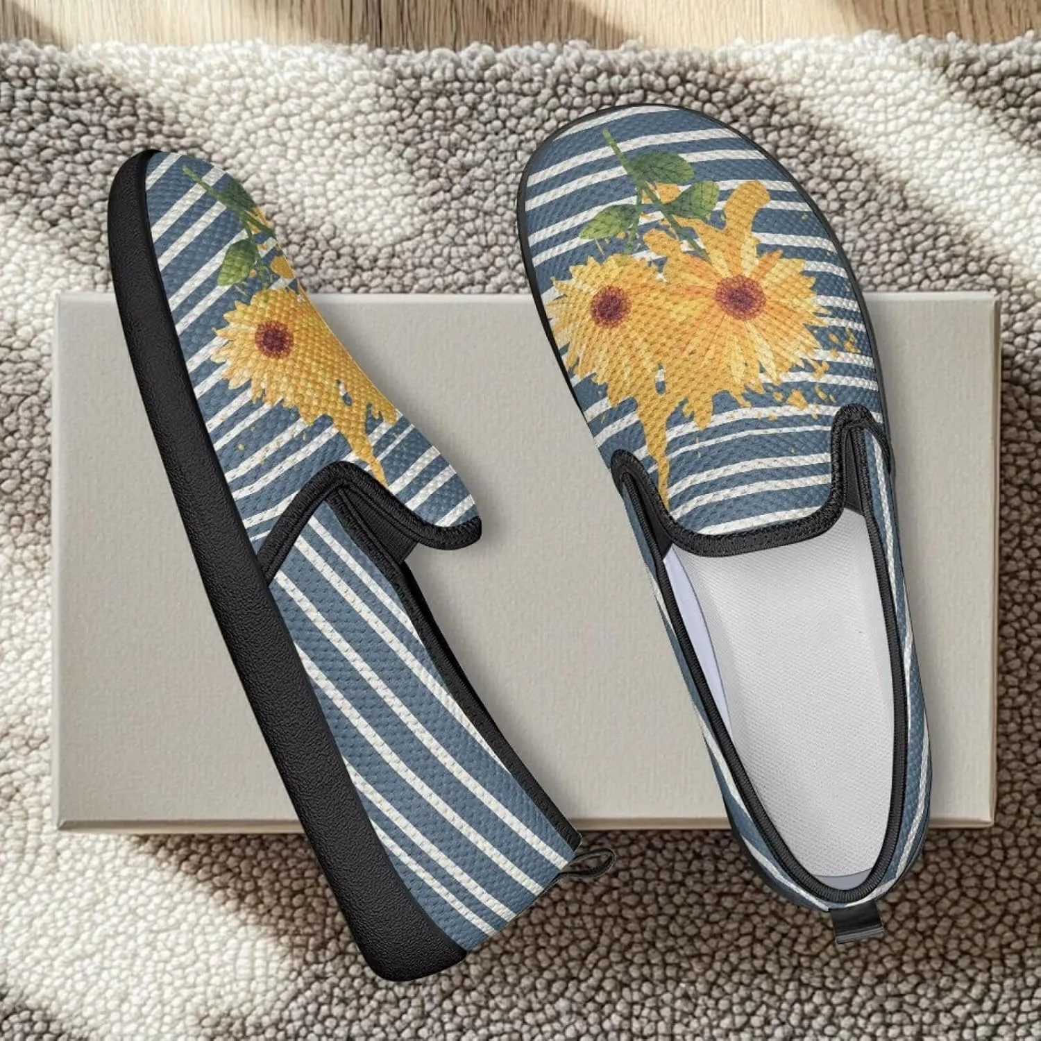 Flower Painted Walking Shoes for Women Fashion Casual Sneakers Slip On Hand Free Flats Comfy Stretch Mesh Breathable Size 5.5-10.5