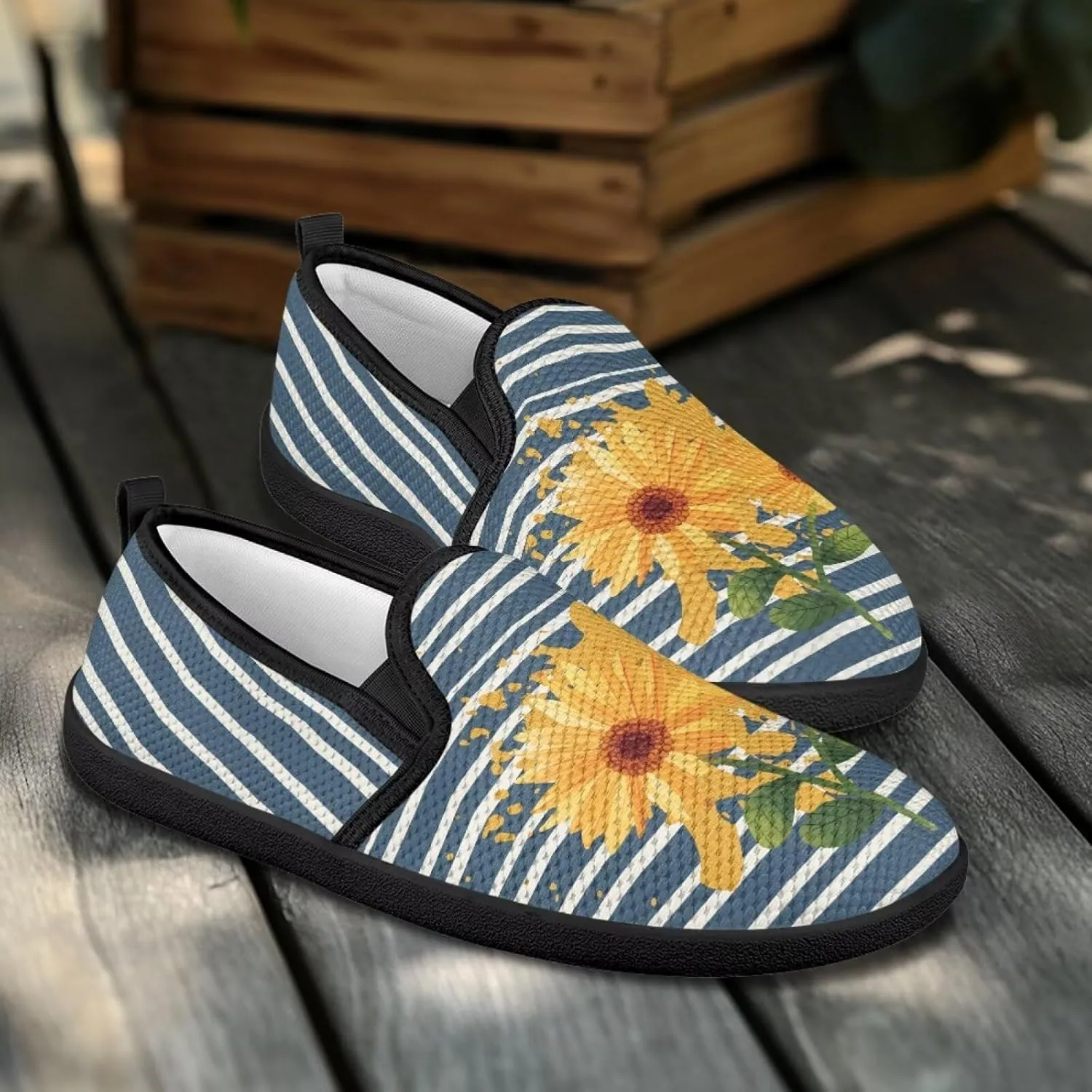Flower Painted Walking Shoes for Women Fashion Casual Sneakers Slip On Hand Free Flats Comfy Stretch Mesh Breathable Size 5.5-10.5