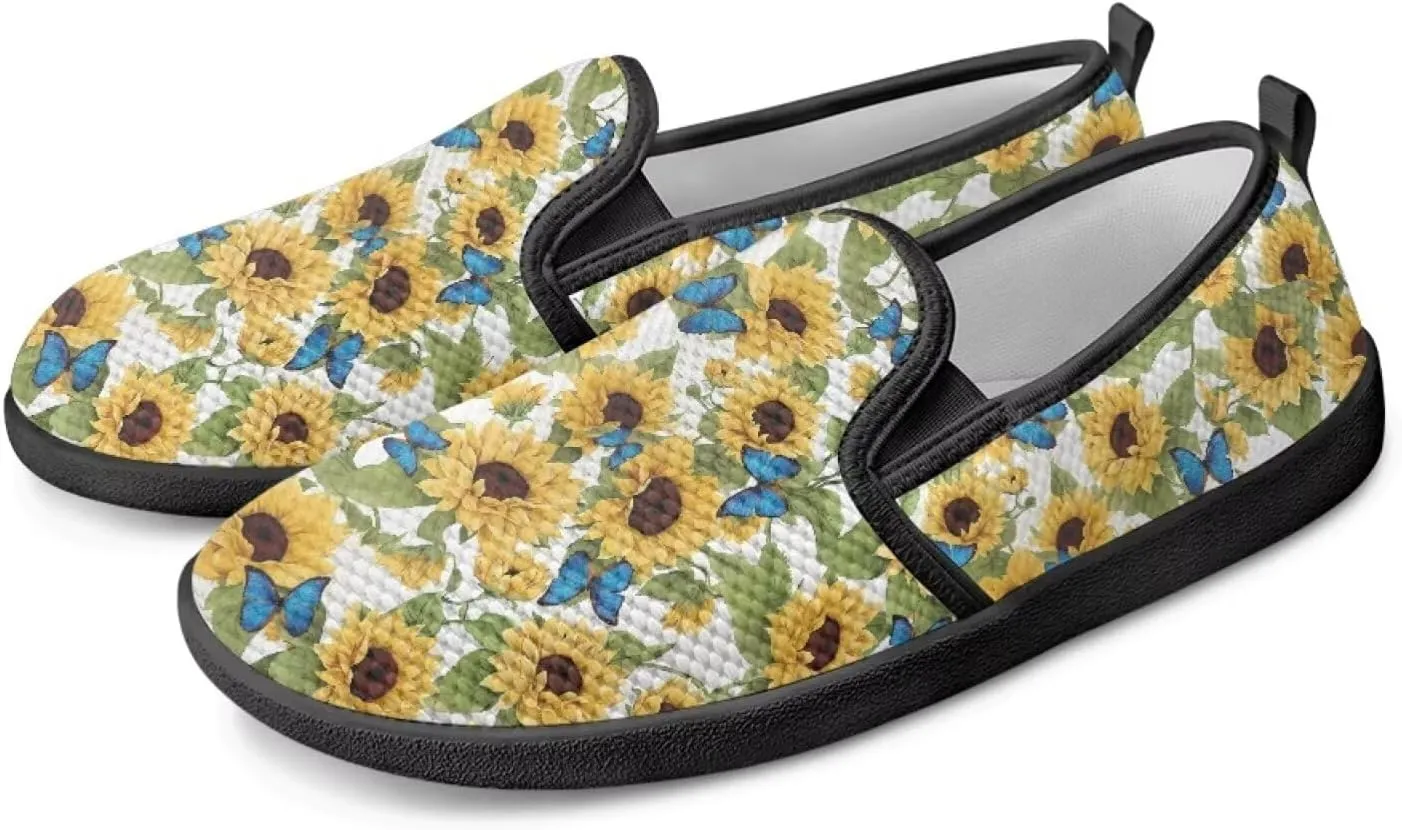 Flower Painted Walking Shoes for Women Fashion Casual Sneakers Slip On Hand Free Flats Comfy Stretch Mesh Breathable Size 5.5-10.5
