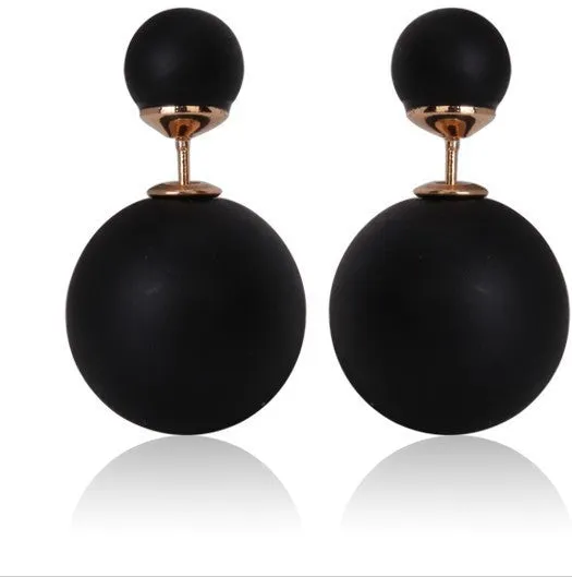 Free delivery 2017 double circuit face imitation pearl stud  lady earring face dual two-lane wear big earrings colorful