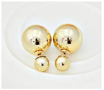 Free delivery 2017 double circuit face imitation pearl stud  lady earring face dual two-lane wear big earrings colorful