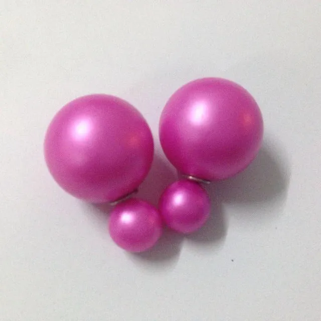 Free delivery 2017 double circuit face imitation pearl stud  lady earring face dual two-lane wear big earrings colorful