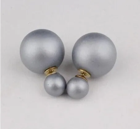 Free delivery 2017 double circuit face imitation pearl stud  lady earring face dual two-lane wear big earrings colorful