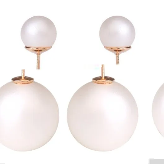 Free delivery 2017 double circuit face imitation pearl stud  lady earring face dual two-lane wear big earrings colorful