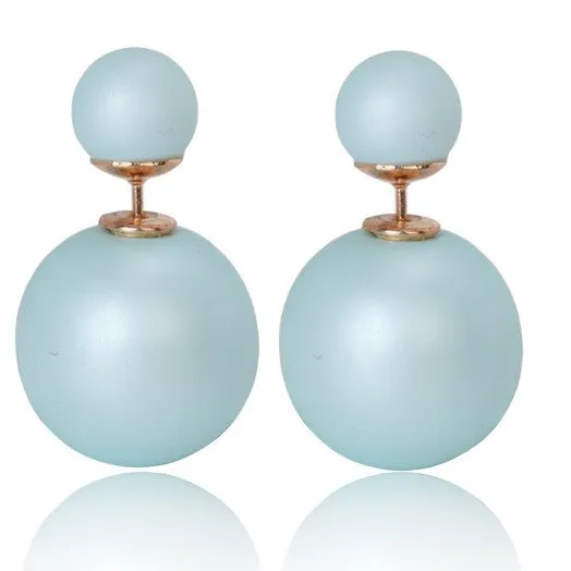 Free delivery 2017 double circuit face imitation pearl stud  lady earring face dual two-lane wear big earrings colorful