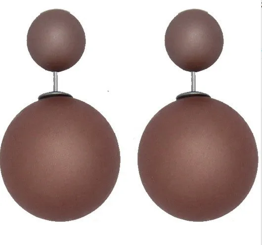 Free delivery 2017 double circuit face imitation pearl stud  lady earring face dual two-lane wear big earrings colorful