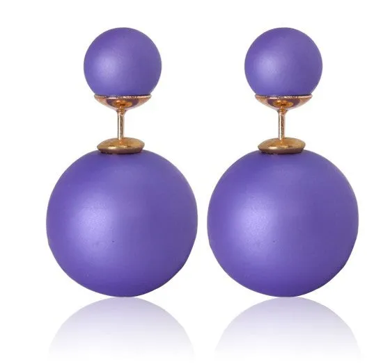 Free delivery 2017 double circuit face imitation pearl stud  lady earring face dual two-lane wear big earrings colorful