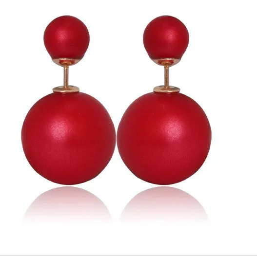 Free delivery 2017 double circuit face imitation pearl stud  lady earring face dual two-lane wear big earrings colorful