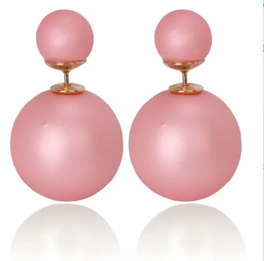 Free delivery 2017 double circuit face imitation pearl stud  lady earring face dual two-lane wear big earrings colorful