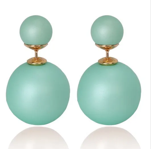 Free delivery 2017 double circuit face imitation pearl stud  lady earring face dual two-lane wear big earrings colorful