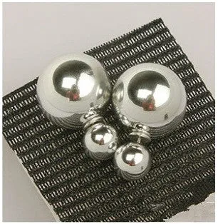 Free delivery 2017 double circuit face imitation pearl stud  lady earring face dual two-lane wear big earrings colorful