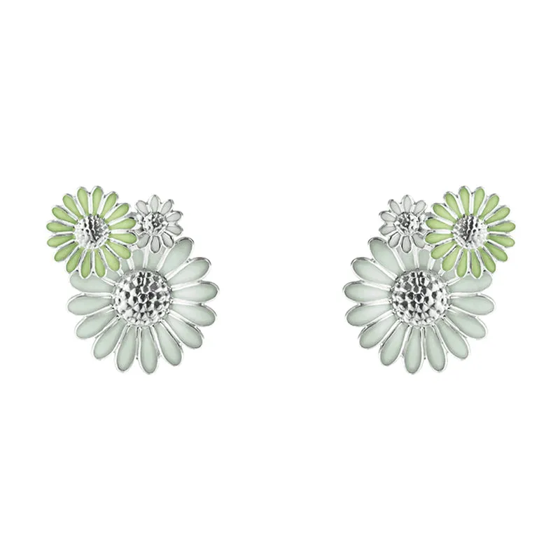 Georg Jensen Silver Green Enamel Daisy Stud Earrings