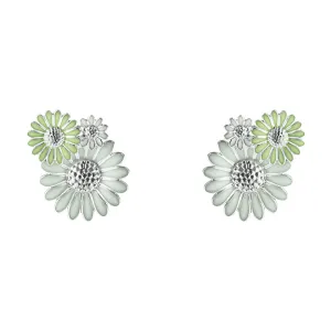 Georg Jensen Silver Green Enamel Daisy Stud Earrings