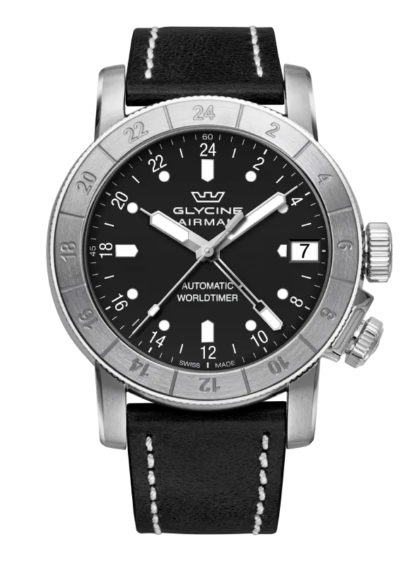 Glycine Airman 46 GMT Black Leather Band Watch GL0059