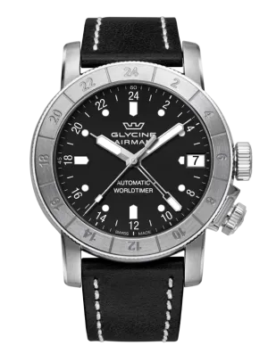 Glycine Airman 46 GMT Black Leather Band Watch GL0059