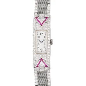 GLYCINE Art Deco Platinum Ruby & Diamond Watch 2.50ctw